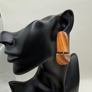 Brown Tan Dangle Drop Earrings Clay Boho Hippie Pattern Chunky Jewelry